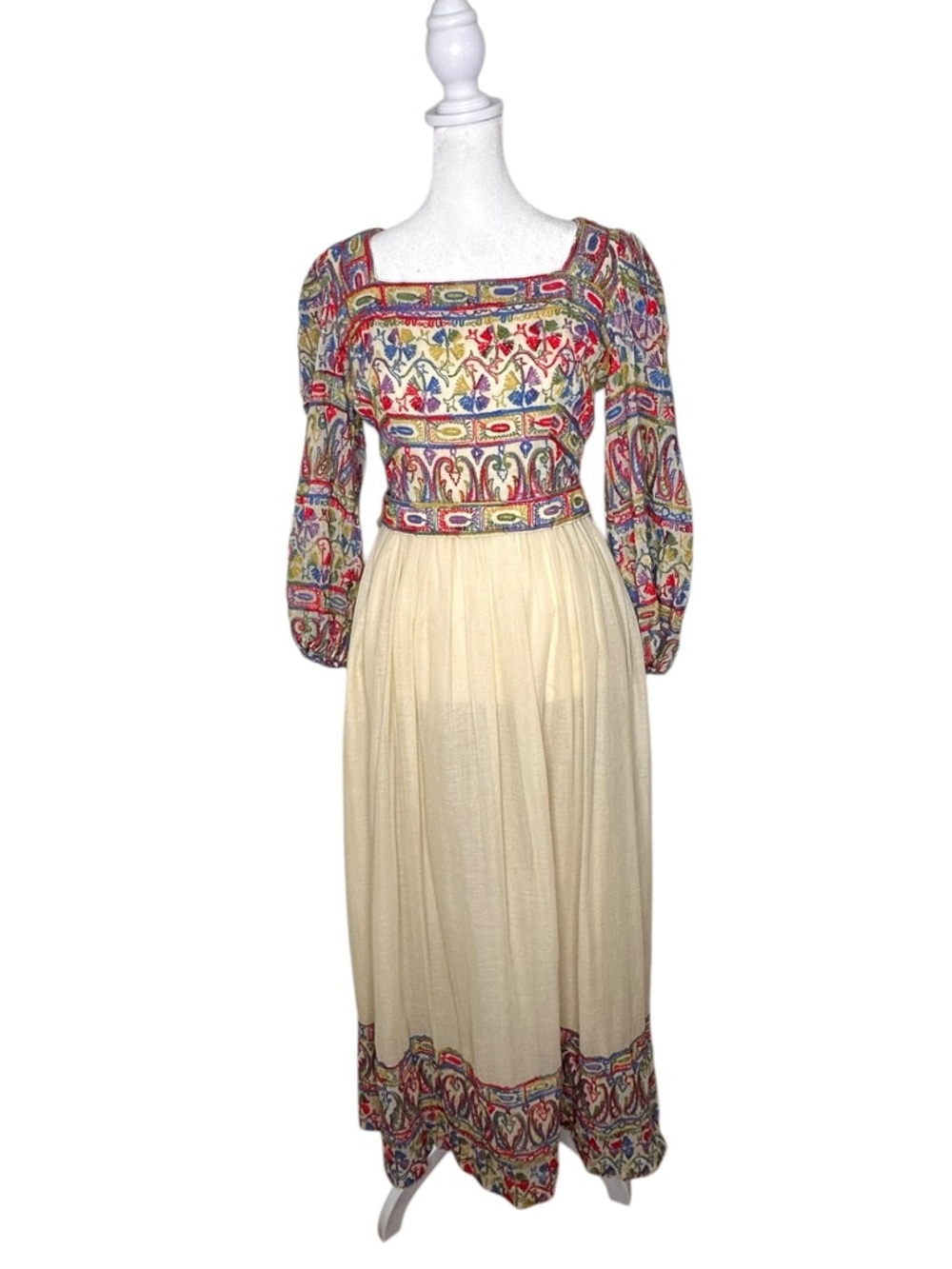Morton Myles 1970 VTG Long Sleeve Maxi Dress Embroidered. Boho Peasant prairie